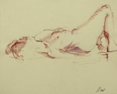Dessin intitulée "Nu allongé" par Catherine Gardon, Œuvre d'art originale, Encre