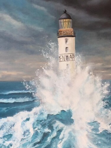 Peinture intitulée "phare breton" par Catherine Gillion, Œuvre d'art originale, Huile