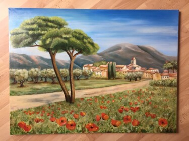 Painting titled "village de provence" by Catherine Gillion, Original Artwork, Oil