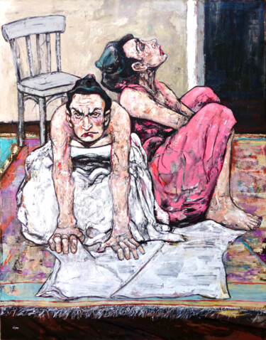 Pintura titulada "Des nouvelles du mo…" por Catherine Haro, Obra de arte original, Oleo Montado en Bastidor de camilla de ma…