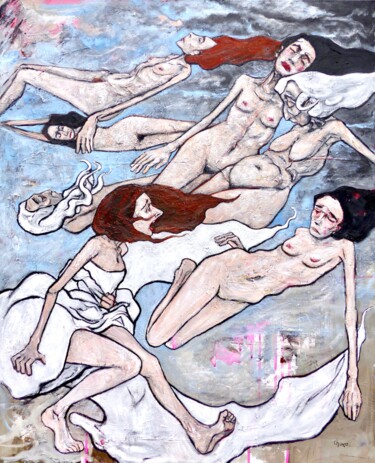 Pintura titulada "Les courants d'air" por Catherine Haro, Obra de arte original, Oleo Montado en Bastidor de camilla de made…