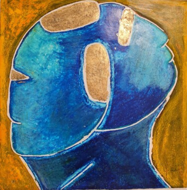 Dessin intitulée "Visages bleues" par Catherine Hoehlinger, Œuvre d'art originale, Pastel