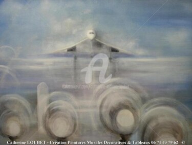 Painting titled "Concorde light sur…" by Catherine Indiana Loubet, Original Artwork, Oil