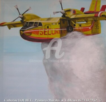 绘画 标题为“Canadair full action” 由Catherine Indiana Loubet, 原创艺术品, 油