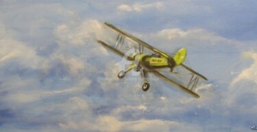 Painting titled "Boing Stearman" by Catherine Indiana Loubet, Original Artwork, Oil