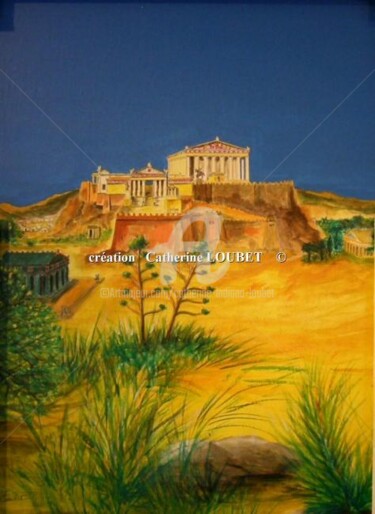 Pittura intitolato "SCENE DE L'ANTIQUITE" da Catherine Indiana Loubet, Opera d'arte originale, Olio