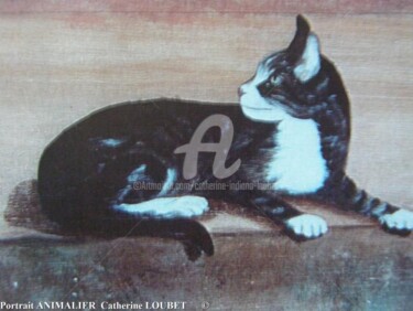 Malarstwo zatytułowany „...Le chat...” autorstwa Catherine Indiana Loubet, Oryginalna praca, Olej