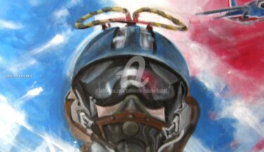 Painting titled "Patrouille Acrobati…" by Catherine Indiana Loubet, Original Artwork, Oil