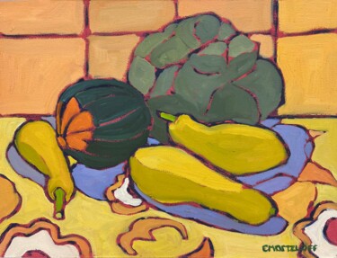 Schilderij getiteld "Harvest at Home" door Catherine J. Martzloff, Origineel Kunstwerk, Olie