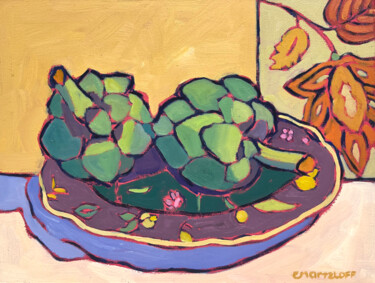 Картина под названием "Mediterranean Feast" - Catherine J. Martzloff, Подлинное произведение искусства, Масло