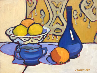 Painting titled "The Blue Bottle" by Catherine J. Martzloff, Original Artwork, Oil