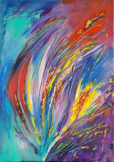 Painting titled "FANTAISY" by Catherine Jacomet, Original Artwork, Acrylic Mounted on Wood Stretcher frame