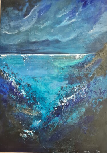 Malerei mit dem Titel "Blue Deep Water" von Catherine Jacomet, Original-Kunstwerk, Acryl Auf Keilrahmen aus Holz montiert