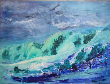 Painting titled "BLUE MONTAIN" by Catherine Jacomet, Original Artwork, Acrylic