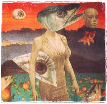 Collages intitulée "femme-poisson.jpg" par Catherine Jubert Asencio, Œuvre d'art originale
