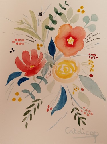 Peinture intitulée "Bouquet Coloré 002" par Catdicop, Œuvre d'art originale, Aquarelle