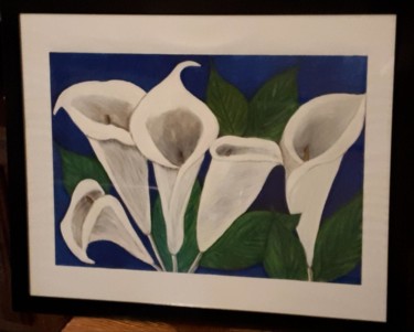 Painting titled "ARUM fond bleu 001" by Catdicop, Original Artwork, Watercolor