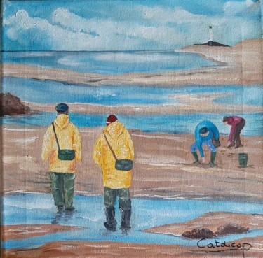 Painting titled "Pêcheurs à Pied 01" by Catdicop, Original Artwork, Oil