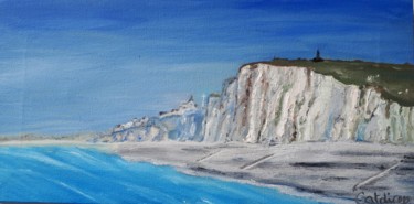 Painting titled "Falaises Picardes" by Catdicop, Original Artwork, Oil