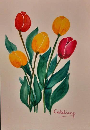 Peinture intitulée "Vive le printemps -…" par Catdicop, Œuvre d'art originale, Aquarelle