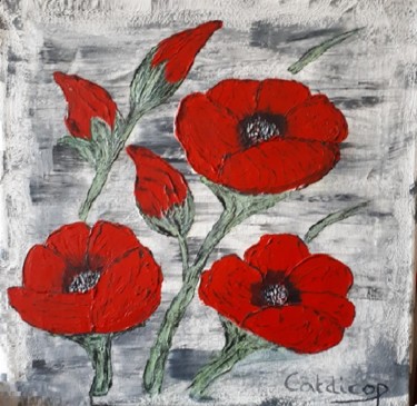 Painting titled "Coquelicots Moderne…" by Catdicop, Original Artwork, Acrylic