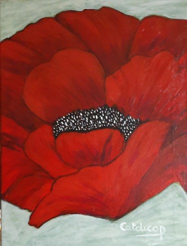 Painting titled "Fleur Rouge 001" by Catdicop, Original Artwork, Acrylic