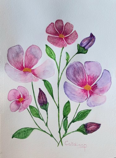 Painting titled "Tentative Fleurie 0…" by Catdicop, Original Artwork, Watercolor