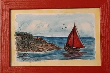 Peinture intitulée "Voiliers Rouges 002" par Catdicop, Œuvre d'art originale, Aquarelle