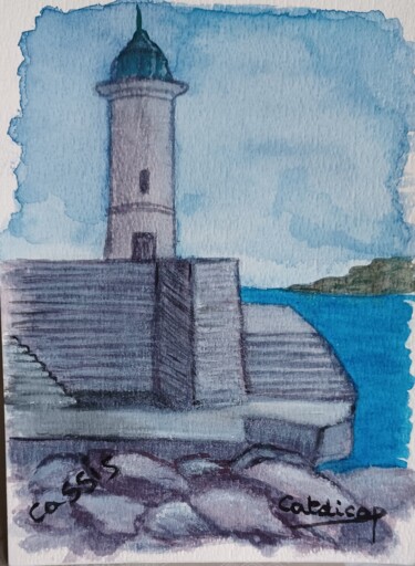 Painting titled "Phare de Cassis 01" by Catdicop, Original Artwork, Watercolor