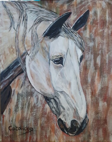 Painting titled "Cheval 01" by Catdicop, Original Artwork, Watercolor