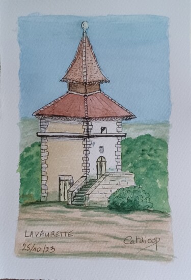 Malerei mit dem Titel "Pigeonnier _ Lavaut…" von Catdicop, Original-Kunstwerk, Aquarell