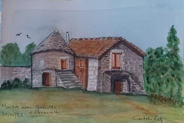 Painting titled "Maison avec Gariott…" by Catdicop, Original Artwork, Watercolor