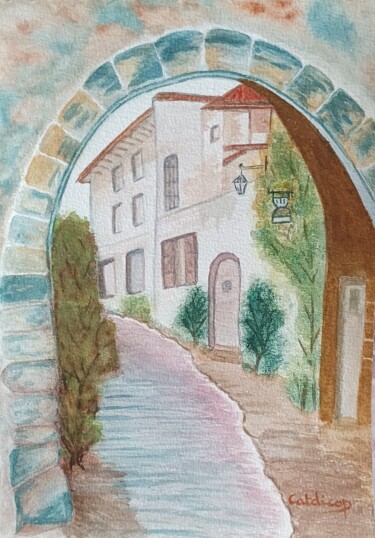 Painting titled "Ruelle de Village e…" by Catdicop, Original Artwork, Watercolor