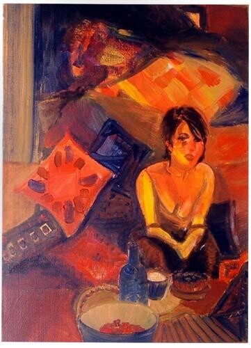 Peinture intitulée "L'amie au salon" par Catherine Lacroix, Œuvre d'art originale
