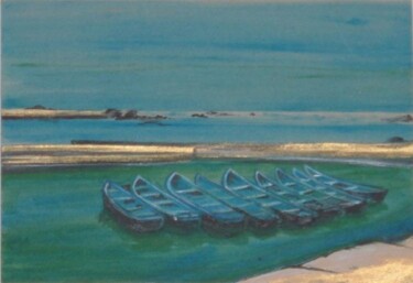 Peinture intitulée "Barques bleus à Ess…" par Catherine Lacroix, Œuvre d'art originale