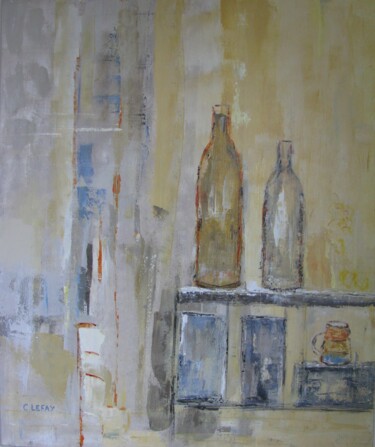 Painting titled "Les bouteilles" by Catherine Lefay, Original Artwork, Oil