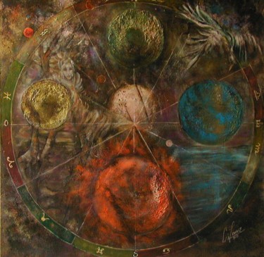 Painting titled "ZODIAC" by Catherine Lesueur (C.Lesueur), Original Artwork, Acrylic Mounted on Wood Stretcher frame