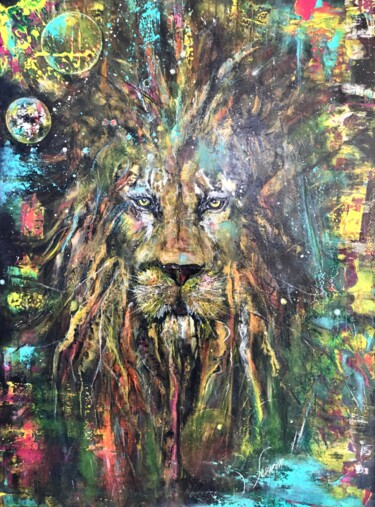 Painting titled "Jungle" by Catherine Lesueur (C.Lesueur), Original Artwork, Acrylic Mounted on Wood Stretcher frame