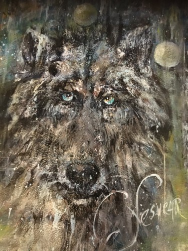 Schilderij getiteld "The Wolf #artistsup…" door Catherine Lesueur (C.Lesueur), Origineel Kunstwerk, Acryl