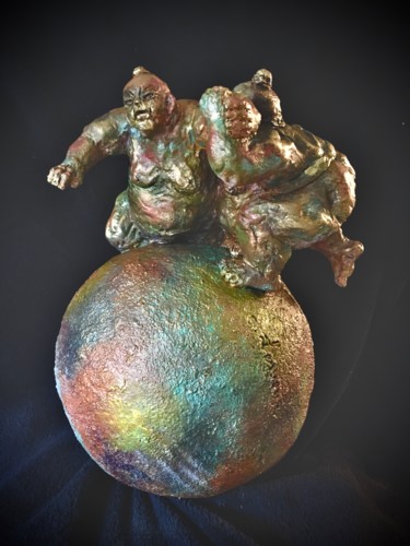 Skulptur mit dem Titel "sumaï combat" von Catherine Lesueur (C.Lesueur), Original-Kunstwerk, Keramik