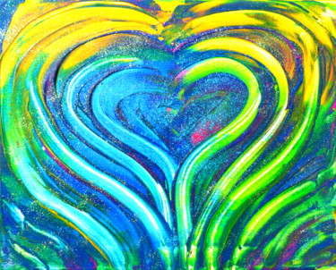 Painting titled "Coeur rayonnant" by Catherine Letinturier, Original Artwork, Acrylic Mounted on Wood Stretcher frame