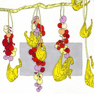 Dessin intitulée "Liserons jaunes et…" par Catherine Levrey, Œuvre d'art originale, Autre