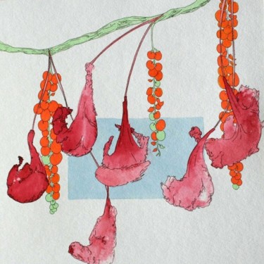 Dessin intitulée "Liserons orange et…" par Catherine Levrey, Œuvre d'art originale, Autre