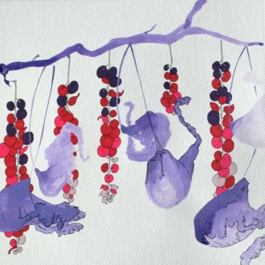 Dessin intitulée "Liserons rouges et…" par Catherine Levrey, Œuvre d'art originale, Autre