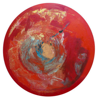 Painting titled "Cosmos rouge - Toil…" by Catherine Maddens, Original Artwork, Acrylic Mounted on Wood Stretcher frame