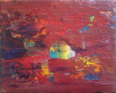 Картина под названием "Rectangle rouge" - Catherine Maddens, Подлинное произведение искусства, Масло Установлен на Деревянна…
