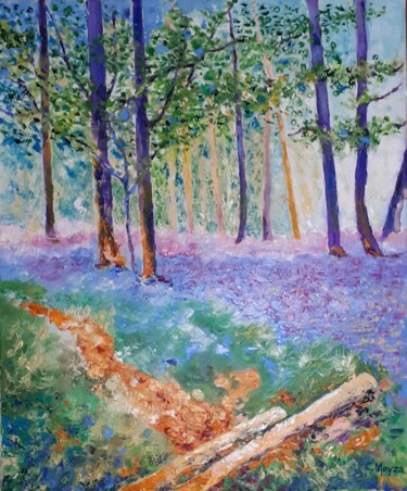 Painting titled "Wood in Spring" by Catherine Meyza, Original Artwork, Oil Mounted on Wood Stretcher frame