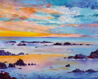 Painting titled "Crépuscule" by Catherine Meyza, Original Artwork, Oil Mounted on Wood Stretcher frame