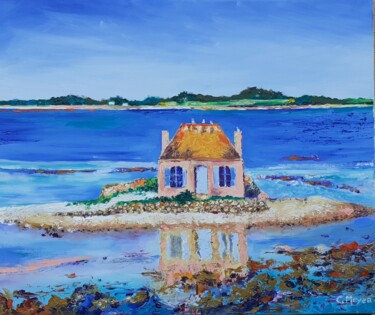 Painting titled "Saint Cado" by Catherine Meyza, Original Artwork, Oil Mounted on Wood Stretcher frame