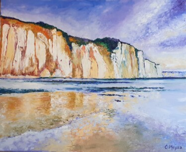 Painting titled "Falaise à Dieppe N°2" by Catherine Meyza, Original Artwork, Oil Mounted on Wood Stretcher frame